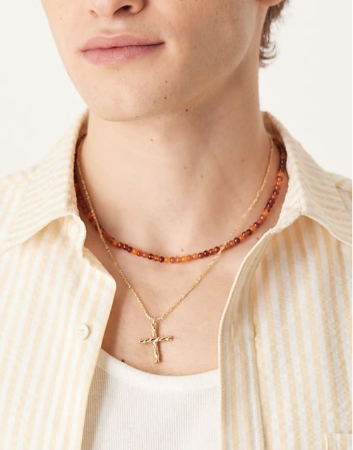 festival beaded 2 pack pendant necklace in gold