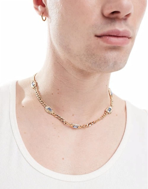 chain necklace with jewel pendants in gold tone