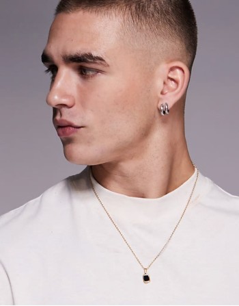 waterproof stainless steel square pendant necklace in gold