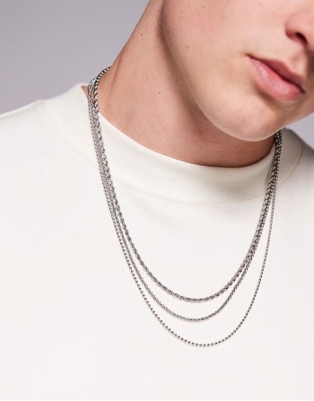 3 pack waterproof stainless steel chain necklaces in silver tone