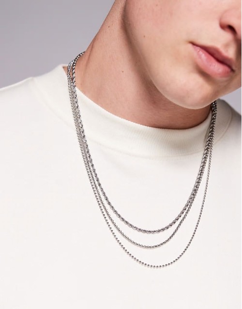 3 pack waterproof stainless steel chain necklaces in silver tone