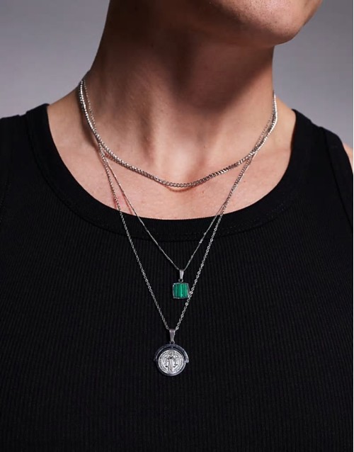 festival waterproof stainless steel 3 pack moving pendant necklace in silver