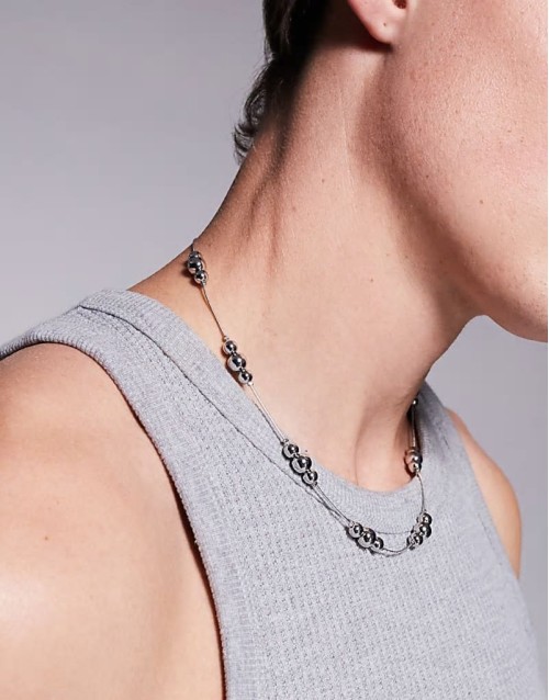 festival dash dot beaded necklace in silver