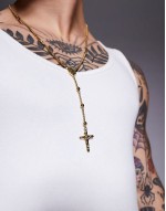waterproof stainless steel rosary bead chain necklace in gold