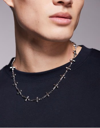 festival waterproof stainless steel chain cross pendant necklace in silver