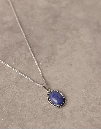 festival stainless steel necklace with semi-precious s pendant in silver