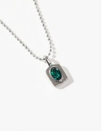 faux emerald stone pendant necklace in silver