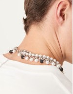 festival faux pearl multi row cross pendant necklace in silver