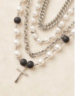 festival faux pearl multi row cross pendant necklace in silver
