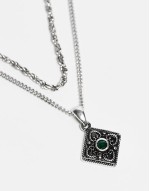unisex 2 row necklace with pendant in green