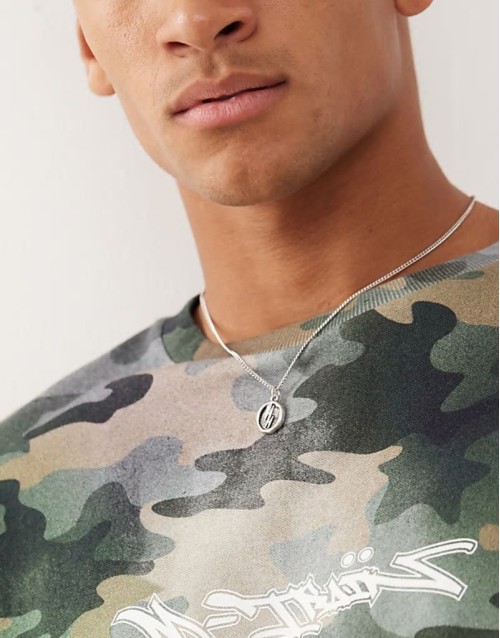 lightning bolt coin pendant chain necklace in silver