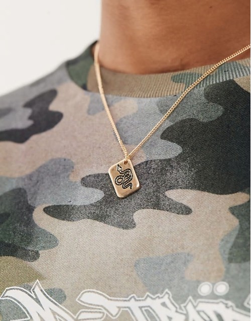 chain necklace with snake tag pendant in gold