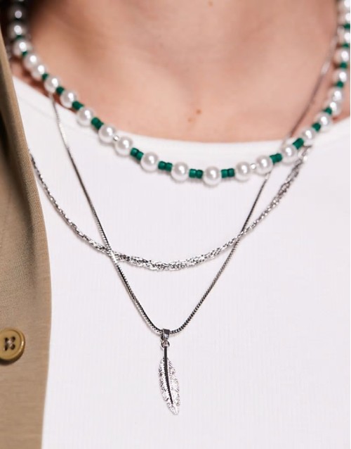 festival pearl and feather 3 pack pendant necklace in multi