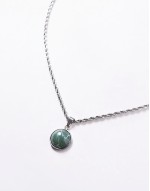 festival stainless steel faux jade round pendant necklace in silver