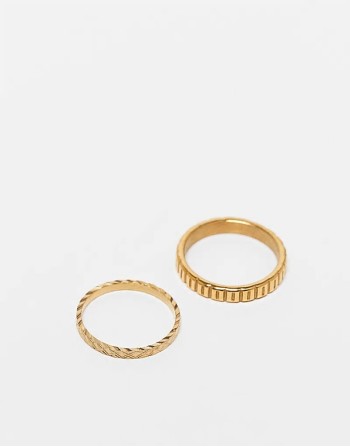 waterproof stainless steel 2 pack slim engraved ring set in gold
