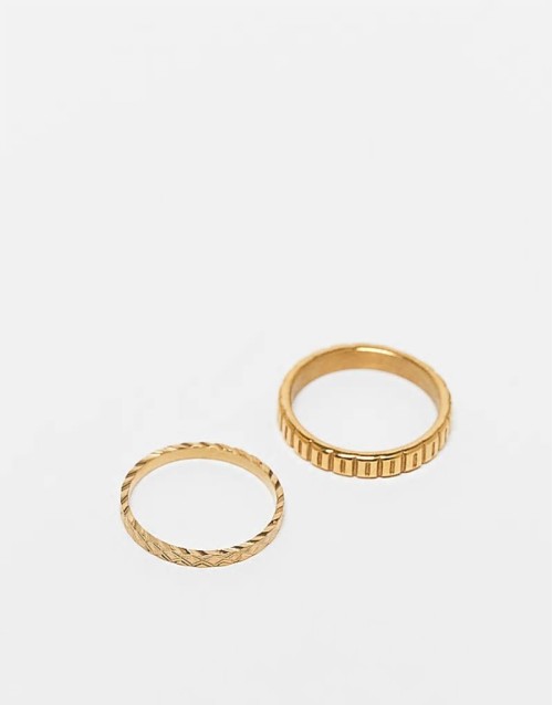 waterproof stainless steel 2 pack slim engraved ring set in gold