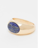 signet ring with blue lapis stone in gold tone