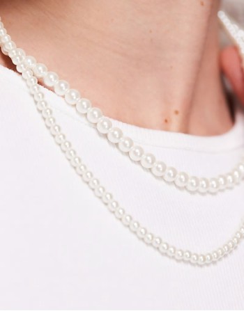 festival 4mm and 6mm double row faux pearl necklace