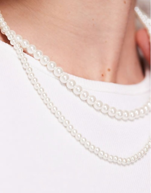 festival 4mm and 6mm double row faux pearl necklace