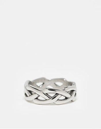 waterproof stainless steel plaited thorn band ring in silver tone