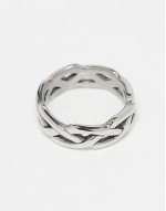 waterproof stainless steel plaited thorn band ring in silver tone