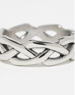 waterproof stainless steel plaited thorn band ring in silver tone