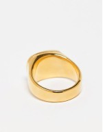 waterproof stainless steel signet ring with faux mother of pearl in gold tone