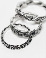 5 pack signet rings with black stone and compass in burnished silver tone