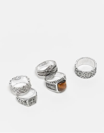 5 pack Classic claw and compass ring set in burnished silver