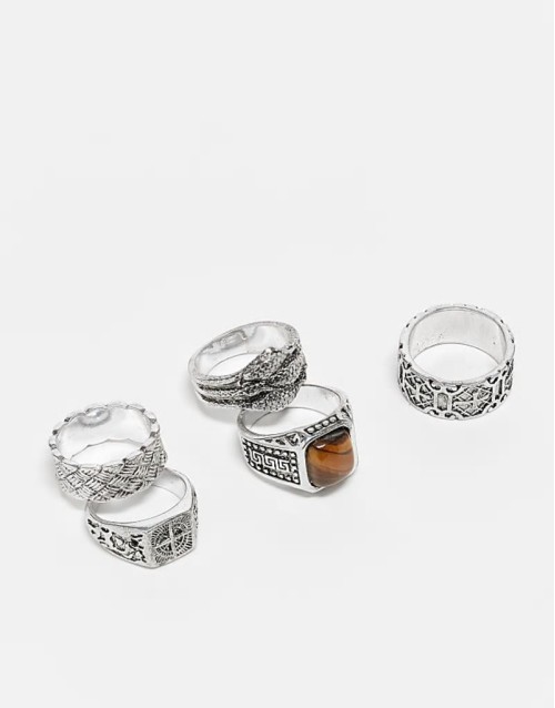 5 pack Classic claw and compass ring set in burnished silver