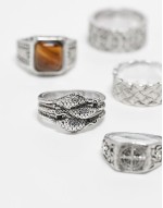 5 pack Classic claw and compass ring set in burnished silver