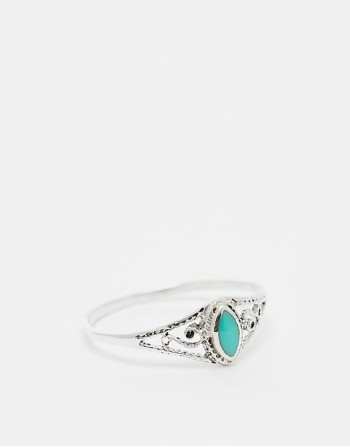 teardrop ring with turquoise stone in sterling silver