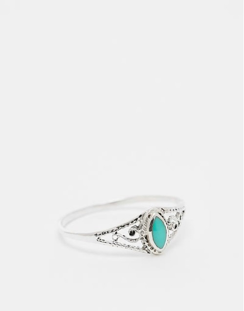 teardrop ring with turquoise stone in sterling silver