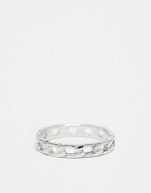 chain link band ring in silver tone
