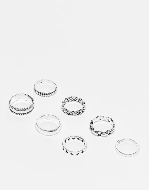 7 pack band ring set in burnished silver tone