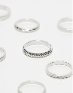 7 pack snake and burnished design band rings in silver tone