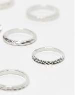 7 pack snake and burnished design band rings in silver tone
