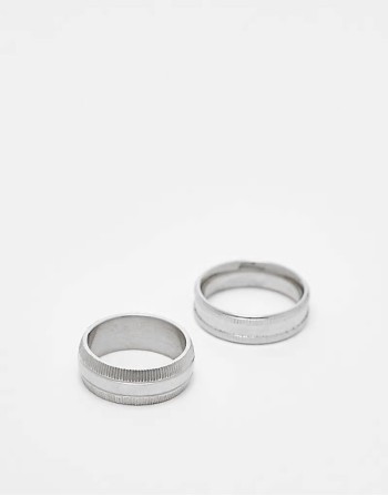 2 pack waterproof stainless steel band ring set in silver tone