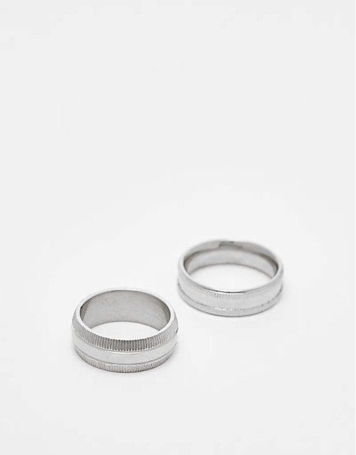 2 pack waterproof stainless steel band ring set in silver tone