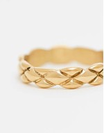 waterproof stainless steel engraved crosses band ring with in gold