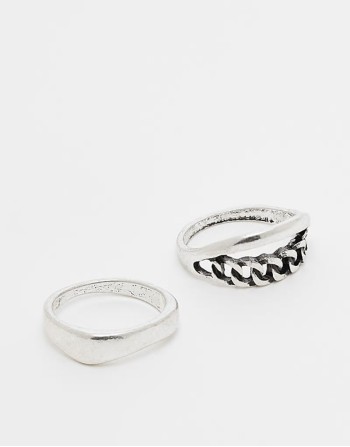 2 pack chain link band ring set in silver