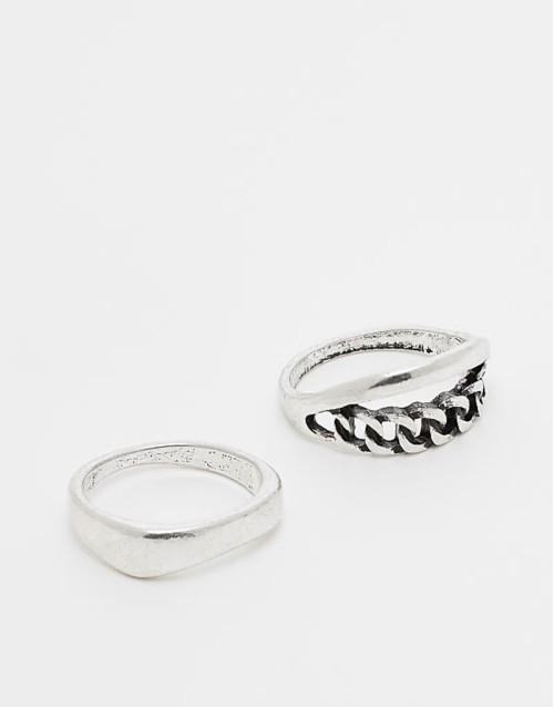 2 pack chain link band ring set in silver