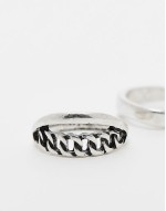 2 pack chain link band ring set in silver
