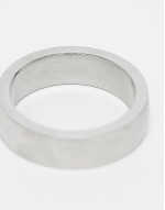 waterproof stainless steel square crystal plain band ring in brushed silver