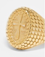 festival waterproof stainless steel signet ring with cross detail in gold tone
