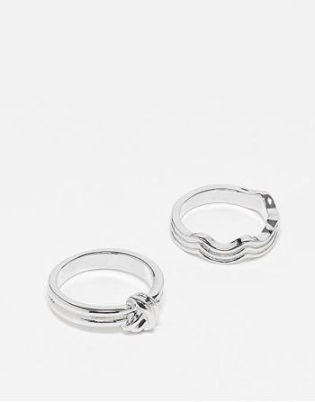 2 pack rope band rings in silver tone