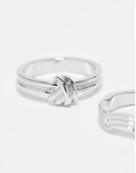 2 pack rope band rings in silver tone