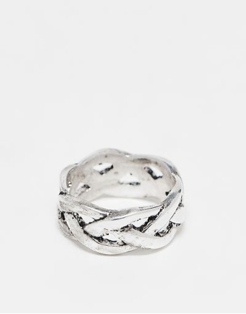 plaited rope ring in burnished silver