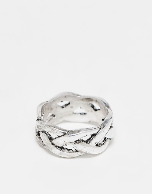 plaited rope ring in burnished silver