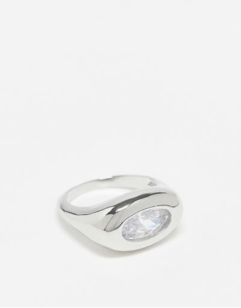 festival molten crystal signet ring in silver
